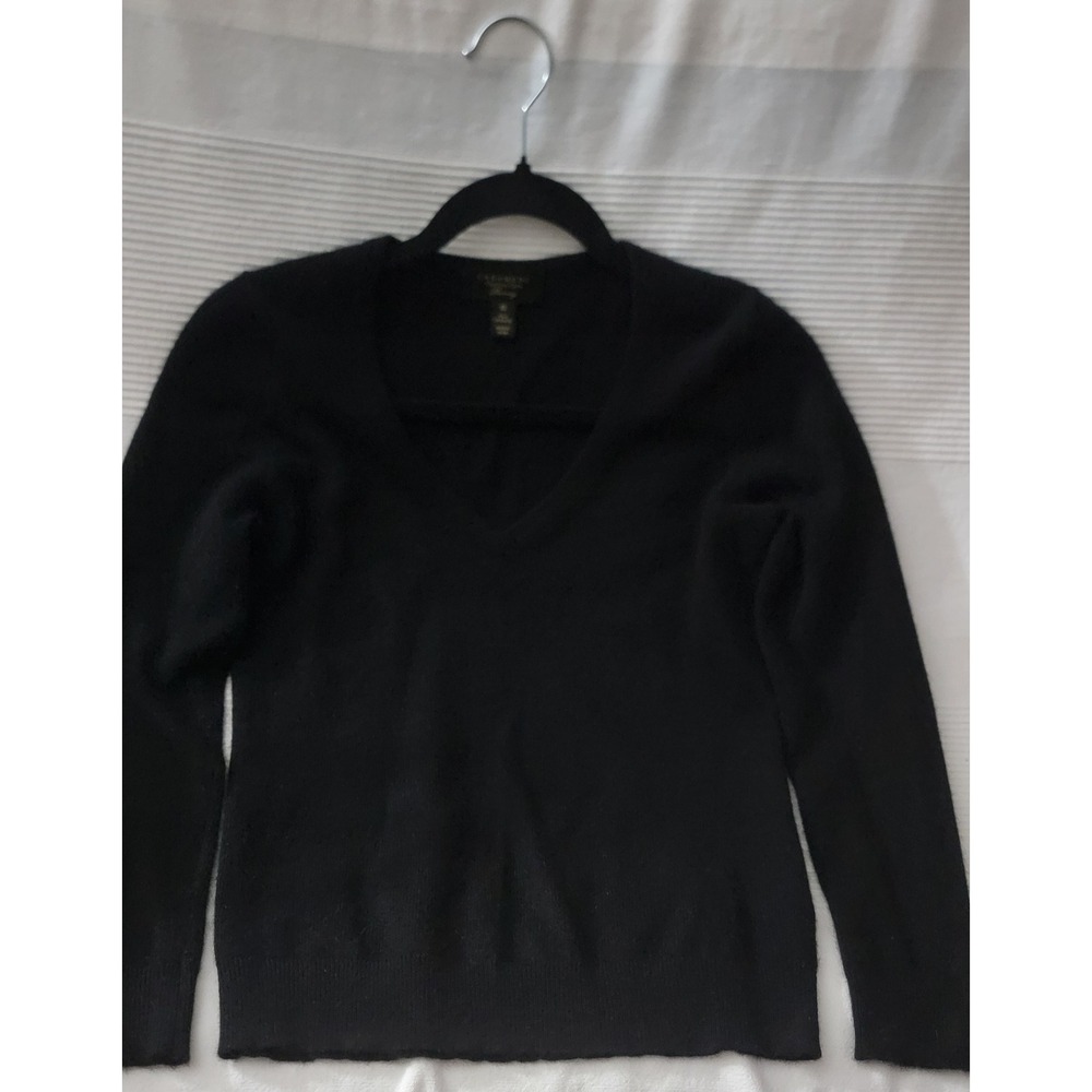 Charter Club Luxury Black 100pre Cashmere V Neck Sweater XS softness authentic